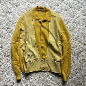 Vintage chartreuse sweater with suede detail